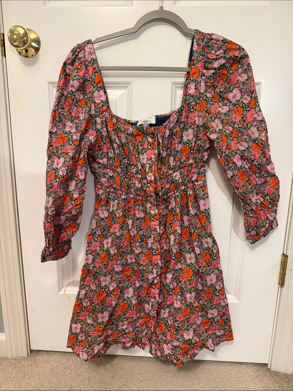 JCREW size 4 Floral Square-Neck Mini Dress - Pink & Orange Liberty